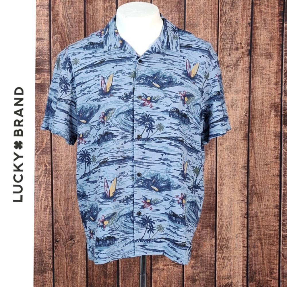 Lucky Brand Linen Hawaiian Camp Shirt Like New